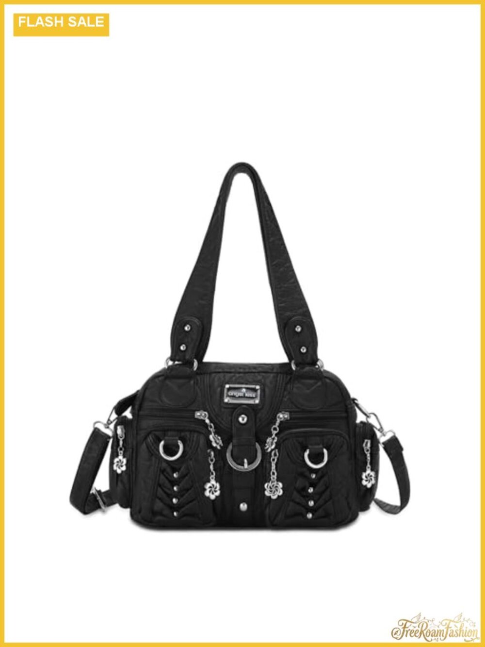 Angel Kiss Small Hobo Purse Handbag Vegan Leather Multipocket Crossbody